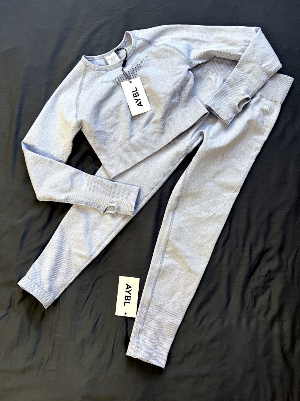 AYBL Malian Seamless Ice Blue Crop Top & Leggings Set Women's Size S NWT